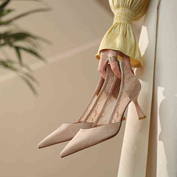 

designer women's shoes boots summer women's shoes french temperament pointed thin heel suede hollow sandals daily leisure women&#0, Black