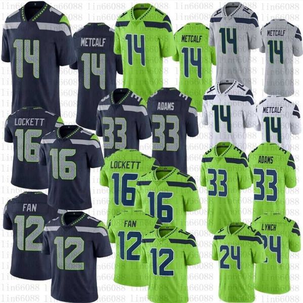 

men women youth football 14 dk metcalf 33 jamal adams 24 marshawn lynch 16 lockett jersey stitched, Black