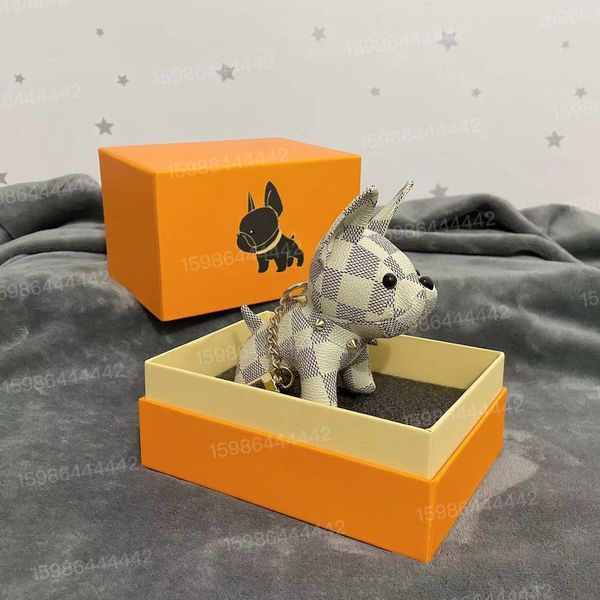 

designer cartoon animal small dog creative key chain accessories key ring pu leather letter pattern car keychain jewelry gifts accessories, Silver