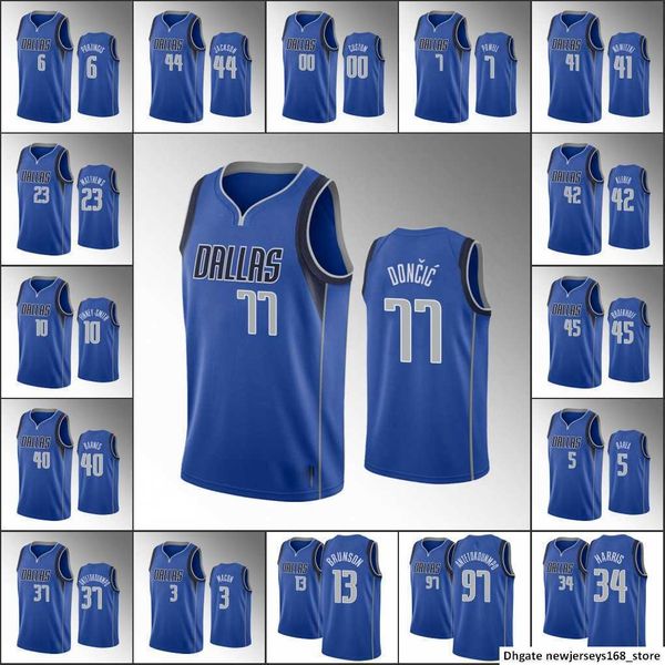 

screen print 75th dallas''mavericks''men kristaps porzingis dirk nowitzki luka doncic seth curry icon blue custom jersey, Black