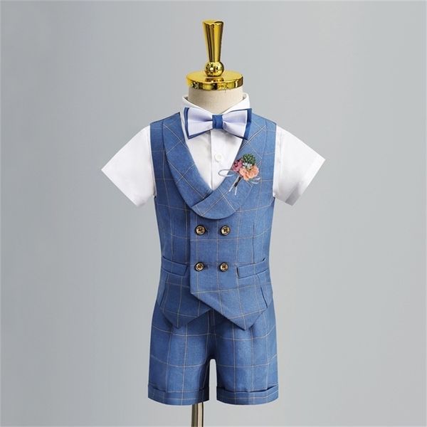 Детский формальный жилет, костюм, комплект для мальчика, летняя свадьба, первый день рождения, костюм для фортепиано, Детский жилет, шорты, одежда 220620