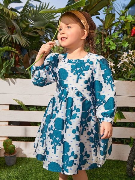 

toddler girls floral print lantern sleeve dress she, Red;yellow