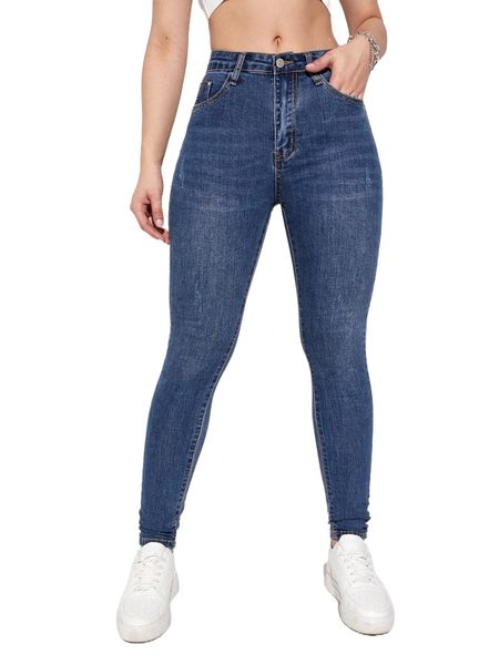 

dark washed skinny jeans m635#, Blue