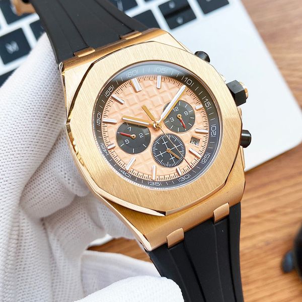

mens watch automatic mechanical watches 43mm fashion business wristwatches rubber strap montre de luxe, Slivery;brown