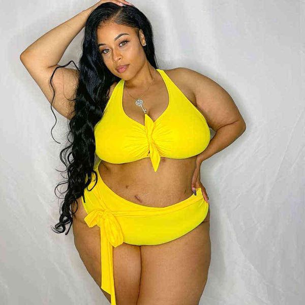 

swimsuit women's 2022 split tankini solid color high waist leaky back popular belt, White;black