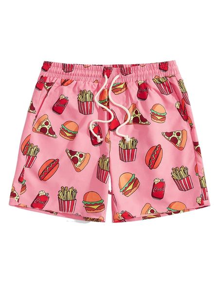 

men food print drawstring waist shorts t3gk#, White;black