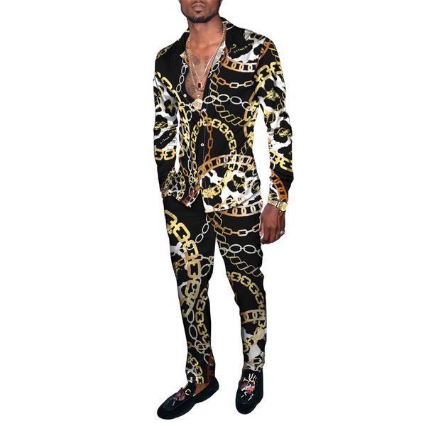 

mens casual shirt 3d personalized printing long-sleeved shirt trousers two-piece sets for summer 10 different leopard pattern multicolor art, White;black
