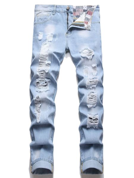 

men ladder distressed slim jeans f7sx#, Blue