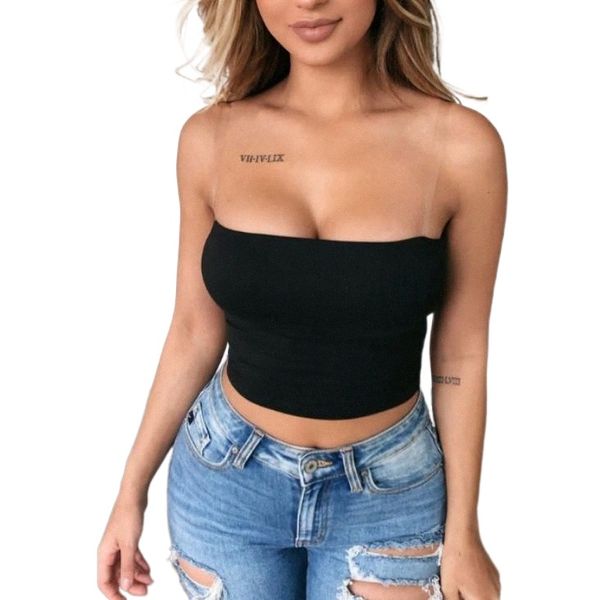 

women's tanks & camis 2021 women crop transparent strap solid summer tank sleeveless casual vest tube blusas p1l1#, White