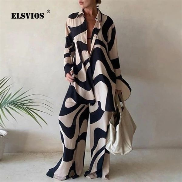 

summer fashion printed loose long sleeves shirts straight pants two piece suits streetwear womens winter elegant commuting 220708, Gray