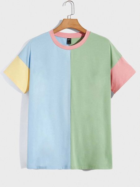 

men colorblock drop shoulder tee u26v#, White;black