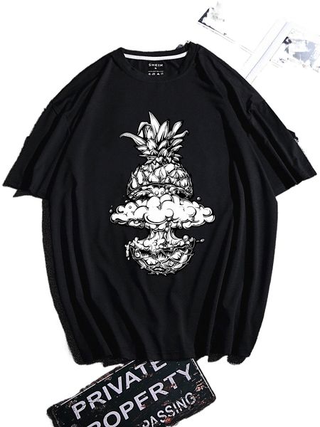 

men fruit print drop shoulder tee m8gy#, White;black