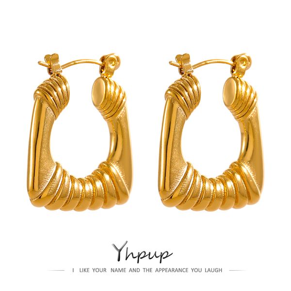 

yhpup stainless steel gold square huggie earrings minimalist metal waterproof unusual for women gift 220817, Golden;silver