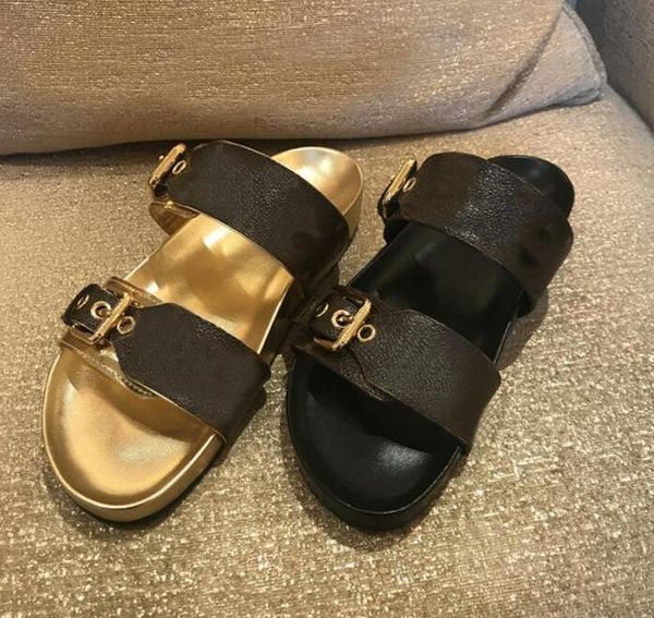 

2022 lvs bom rubber designer canvas dia sandal flat mule slipper patent slides men beach flip soles flops women sushoe''louise&#03, Black