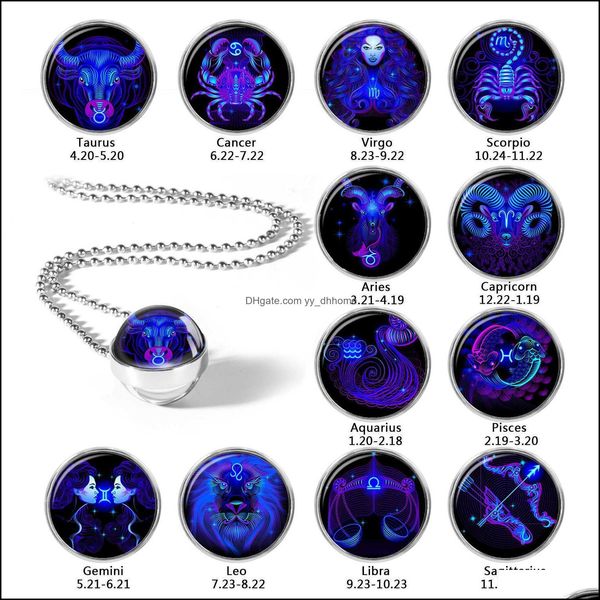 

pendant necklaces pendants jewelry double sided necklace 12 constellations art dome glass hand craft drop delivery 2021 lwn0u, Silver