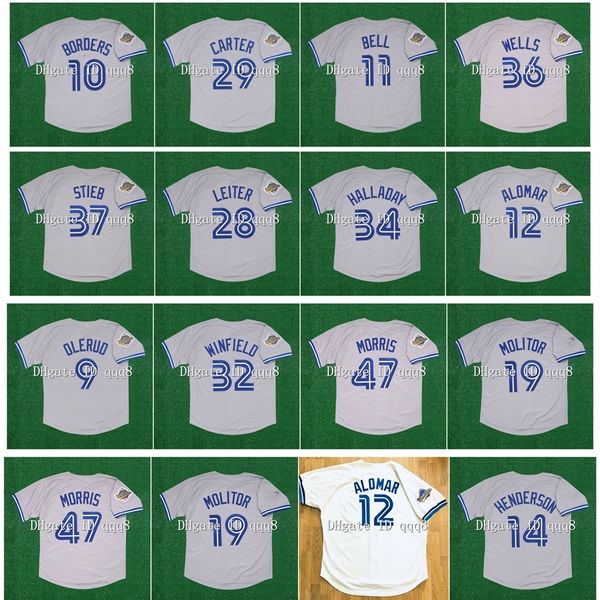 

na85 1992 retro 29 joe carter jersey 12 roberto alomar 11 derek bell 37 dave stieb 9 john olerud 47 jack morris 32 dave winfield jose bautis, Black
