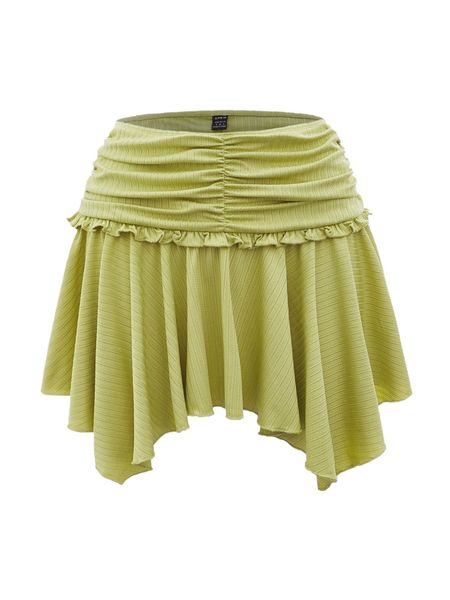 

ruched frill trim hanky hem skirt a3w8#, Black