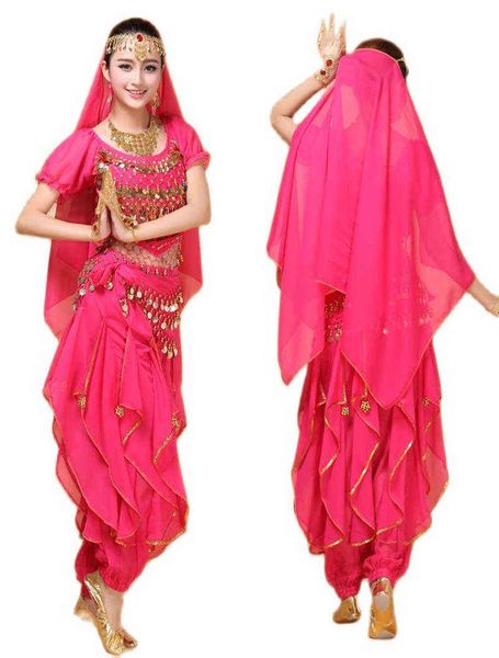 

plus size belly dancing comes 5 pcs & pants waist chain tire veil indian clothes belli dancer t220813, Black;red