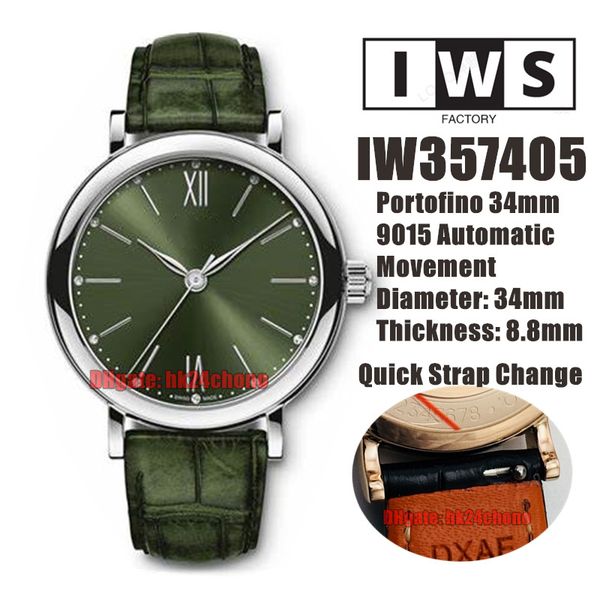 

iwsf watches 34mm stainless steel miyota 9015 automatic womens watch 357405 green dial quick release leather strap ladies sports wristwatche, Slivery;brown