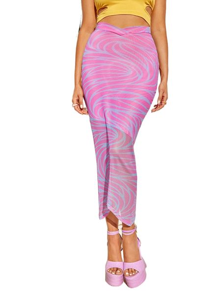 

x aveeation allover print asymmetrical hem pencil dress 55o9#, Black