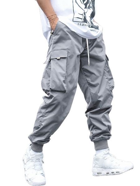 

men drawstring waist cargo pants i7tb#, Black