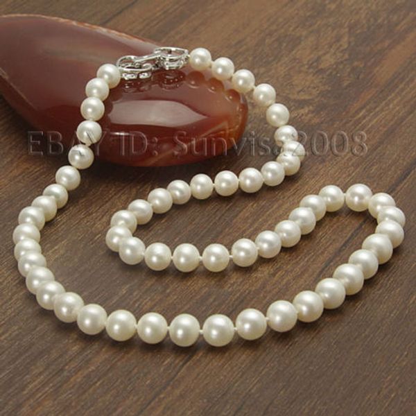 

new aaa 8-9mm white pink round freshwater cultured pearl necklace, Silver