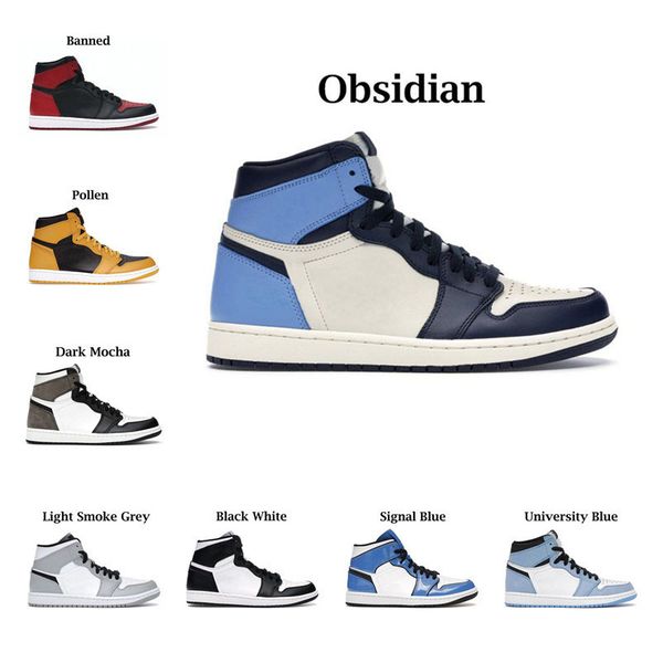 

new jumpman 1 1s mans basketball shoes men women black white heritage bred patent university blue hype royal dark mocha shadow trainer sport