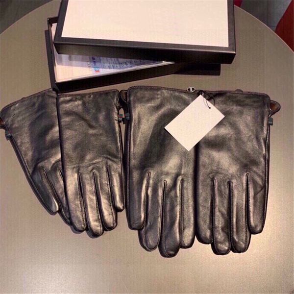 Guantes de cuero negro con cinco dedos para hombre, guantes gruesos de lana cortos, guantes de invierno sólidos de moda simples