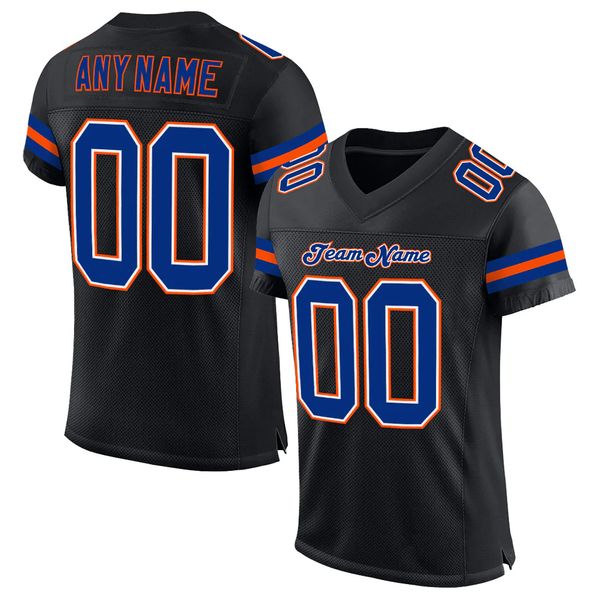 

custom black royal-orange mesh authentic football jersey