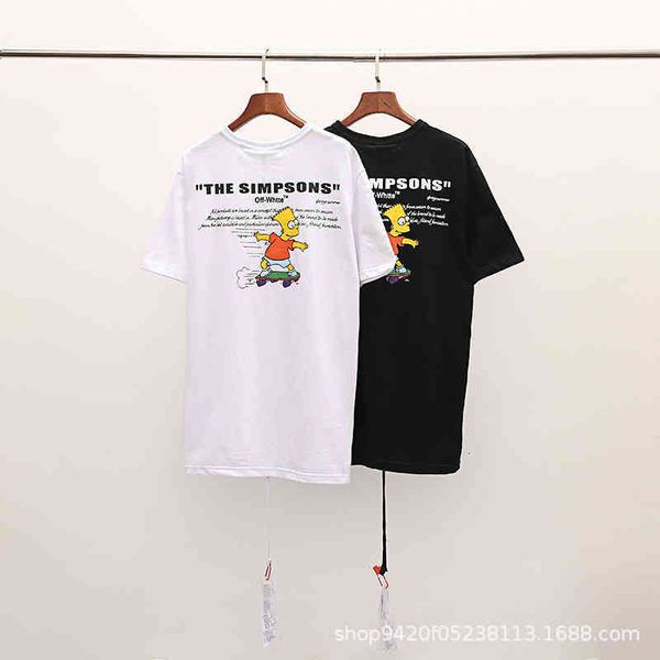 

t shirts clothes tide brand spring and summer off co branded cartoon simpson skateboard letter round neck pullover short sleeve batch factor, White;black