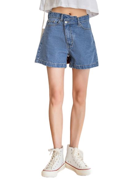 

dazy solid button front wide leg denim shorts x8fx#, White;black