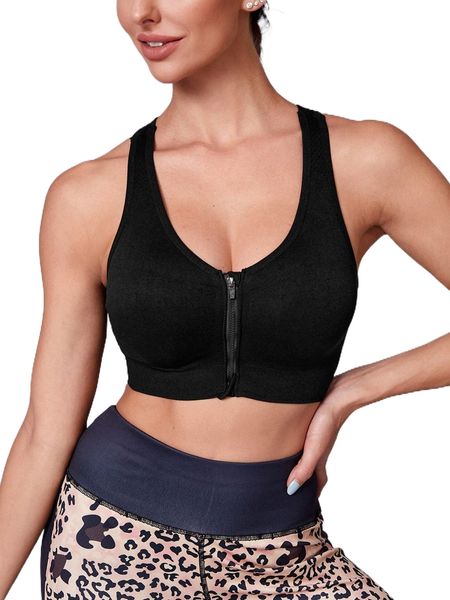 

zipper racerback sports bra r6a7#, Gray