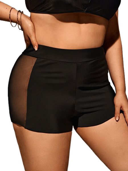 

plus contrast mesh bikini shorts m9ky#, Black