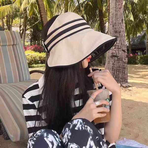 

hats summer black rubber stripe sunshade women's versatile face covering anti ultraviolet empty shows small sun, Blue;gray