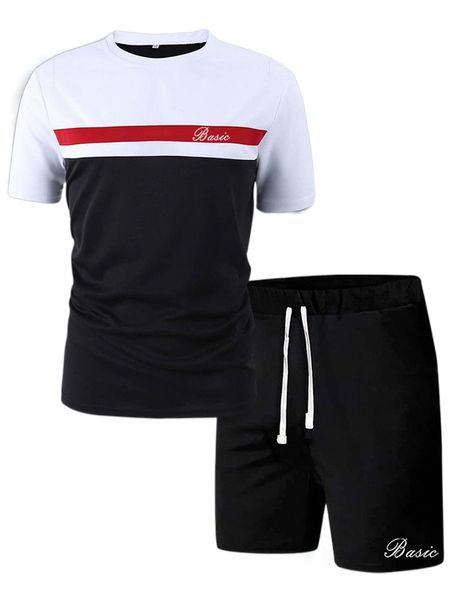 

men letter graphic colorblock tee & shorts f4tz#, Gray