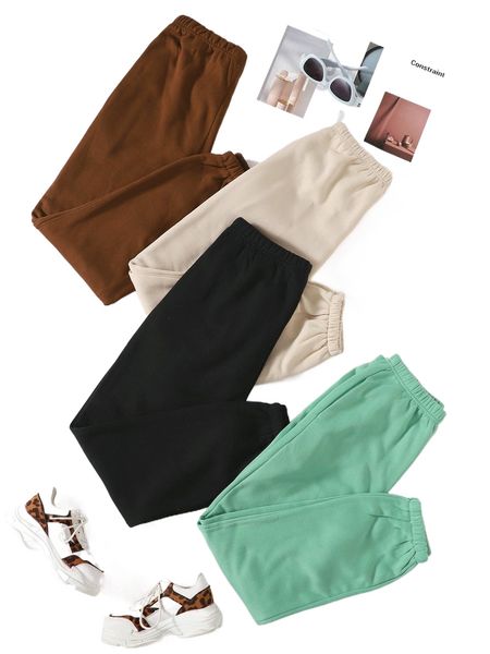 

4pcs solid elastic waist sweatpants l71j#, Black;white