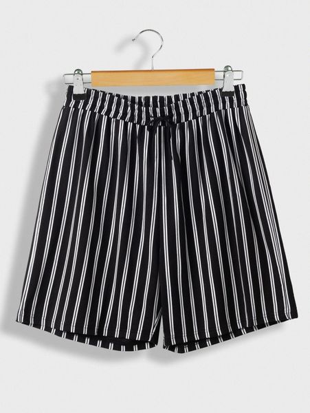 

extended sizes men striped drawstring waist shorts 14ed#, White;black