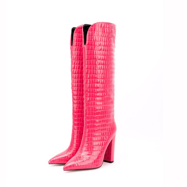 

2022 women's boots autumn winter new european and american fashion super dynamic snake pattern patent leather knee boots, Black