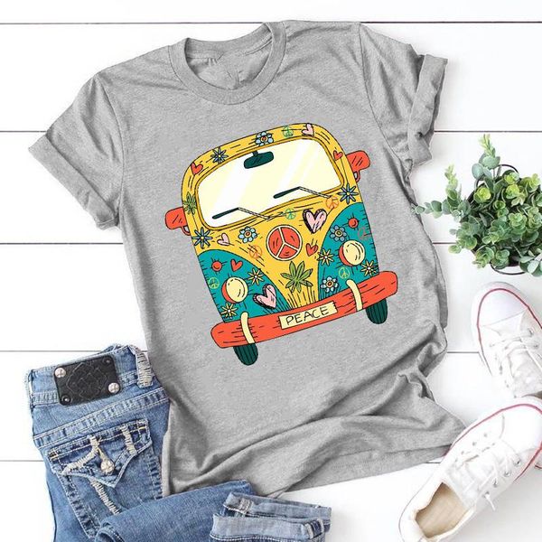 T-shirt da donna S-5XL Cartoon Bus Stampa Donna Manica corta O-Collo Magliette divertenti Taglie forti Streetwear Top per vestiti CarineDonne