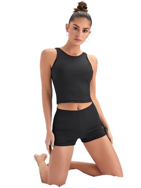 

solid rib shorts bikini swimsuit v3lw#, White;black