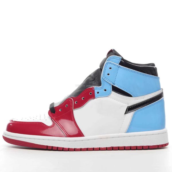

jumpman 1s high og fearless shoes white university blue varsity red black patent leather running trainers sports outdoor with