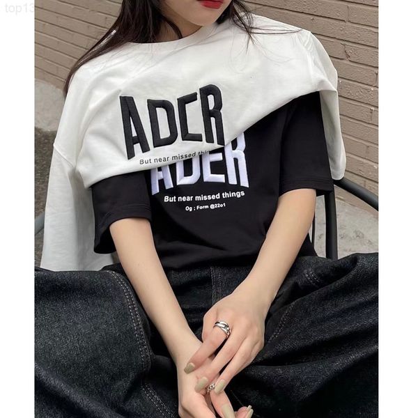 

women's t-shirt designer heavy industry embroidery letter ader22 spring and summer new high gram heavy fabric short sleeve round neck c, White