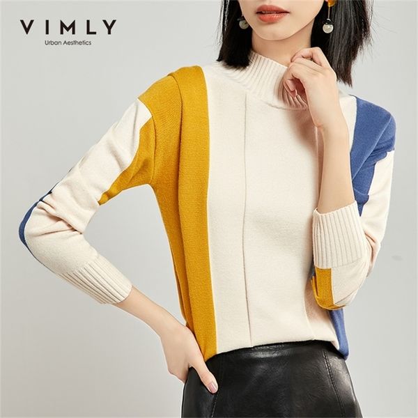 

vimly thick sweater women stripe knitted turtleneck casual long sleeve soft fashion slim femme elasticity pullovers 99367 201224, White;black