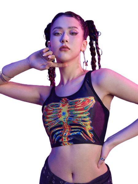 

romwe cyber luvr skeleton graphic criss cross tankini x288#, White;black