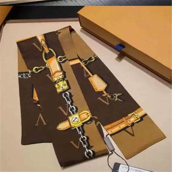 

classic designer handbag scarf headbands women letter flower silk scraves bandeaux bag hair bandeau 8x120cm, Blue;gray