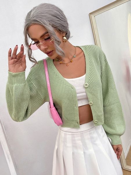 

solid drop shoulder crop cardigan y7ui#, White;black