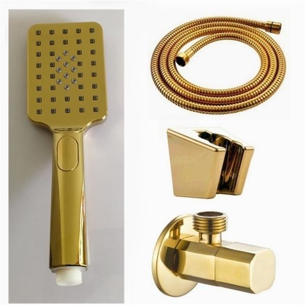 Drei Funktionen Gold Handbrause Badezimmer Gold Oberfläche ABS-Kunststoff Gold Finished Handbrauseköpfe Halter BD509 201105