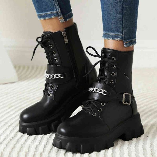 

women boots autumn and winter high heel thick sole 31 46 strap zipper low tube women's 0709, Black