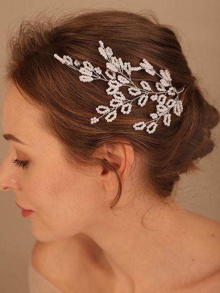 Kopfbedeckungen, Perlen-Braut-Stirnband, handgefertigt, Hochzeit, Haarschmuck, Party, Abschlussball, Zubehör. Beides Kopfschmuck für Frauen, silberne Mädchen-Tiaras