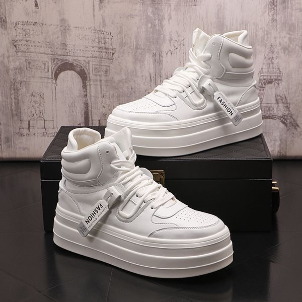 

brand fashion lac-up wedding dress party shoes high vulcanize sport sneakers comfortable white round toe thick bottom business driving loafe, Black